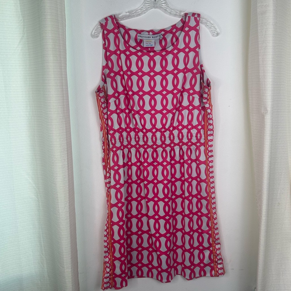 GRETCHEN SCOTT BRIGHT GEOMETRIC DRESS Pink White Orange Womens X-Large Resort